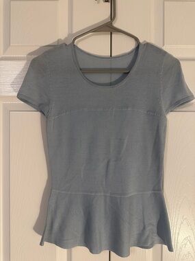 BCBGMaxAzria Light Blue Short Sleeve Peplum Top